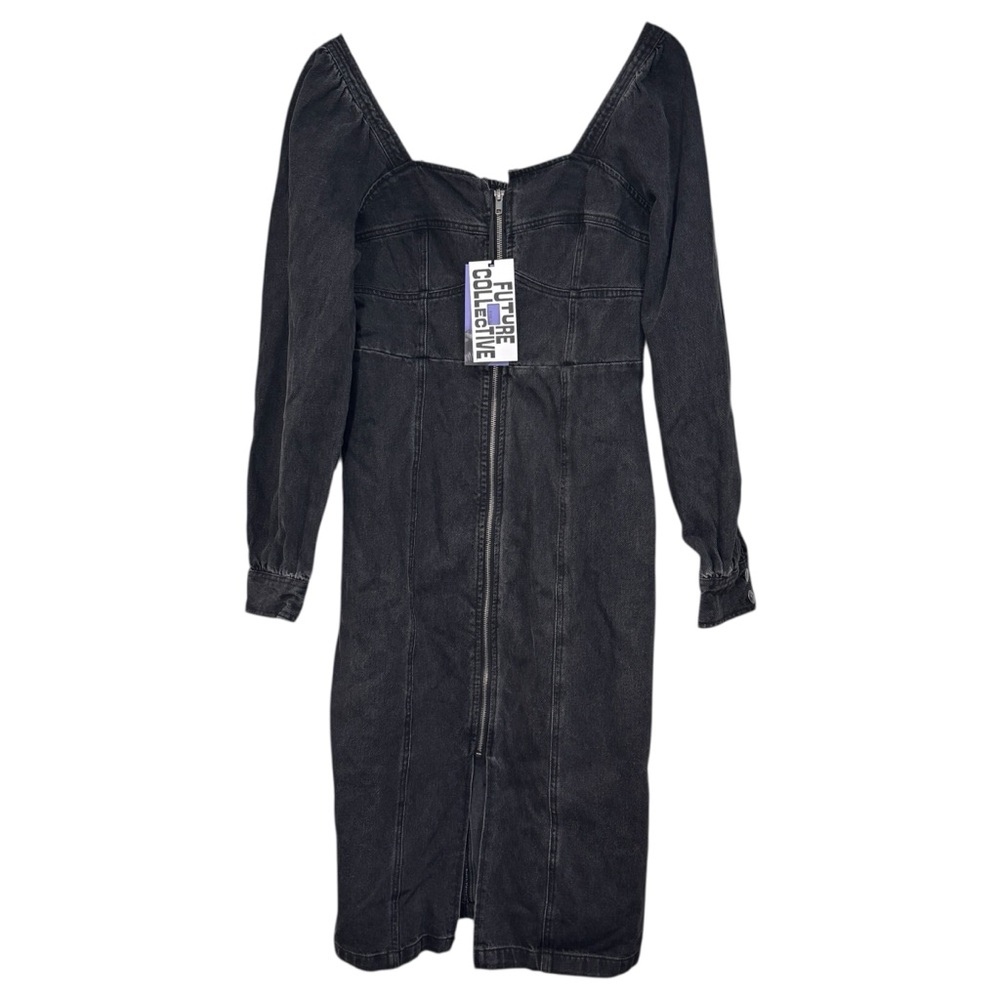 Future Collective Black Denim Long Sleeve Bustier Zipper Dress Size 14 NWT